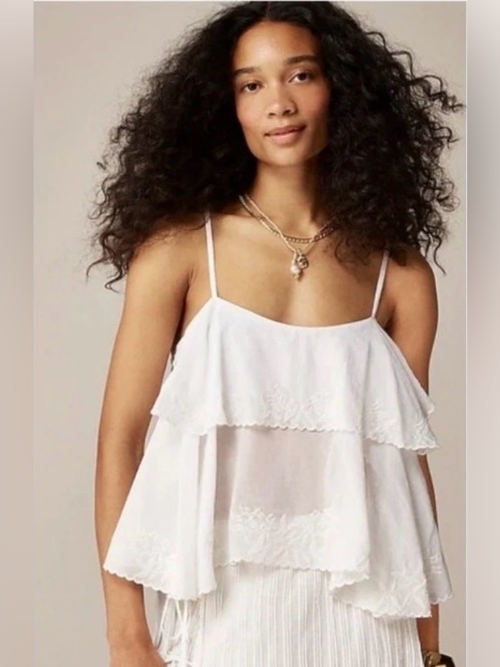 J. Crew Women's Tiered Tank Top Embroidery In Cotton Voile White L